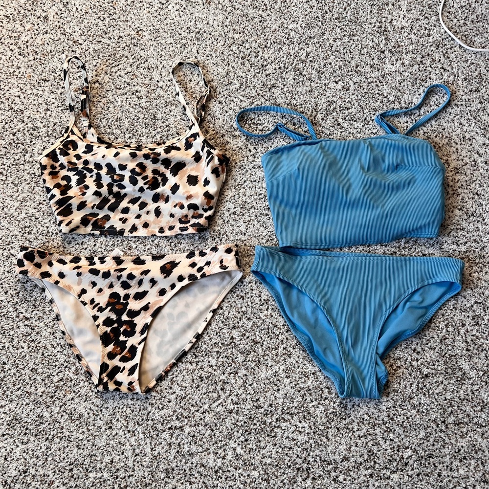 AERIE Leopard Print and Blue Bikini Set
